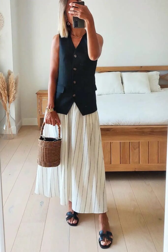 Black Vest and Flowy Maxi Skirt