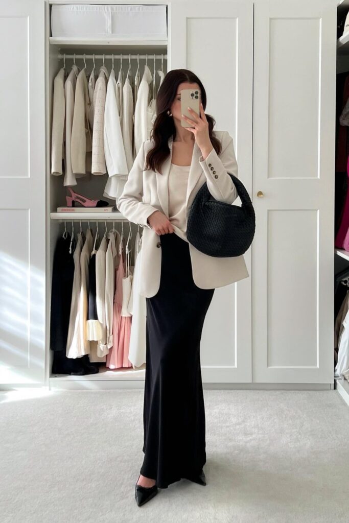 Cream Blazer and Maxi Skirt