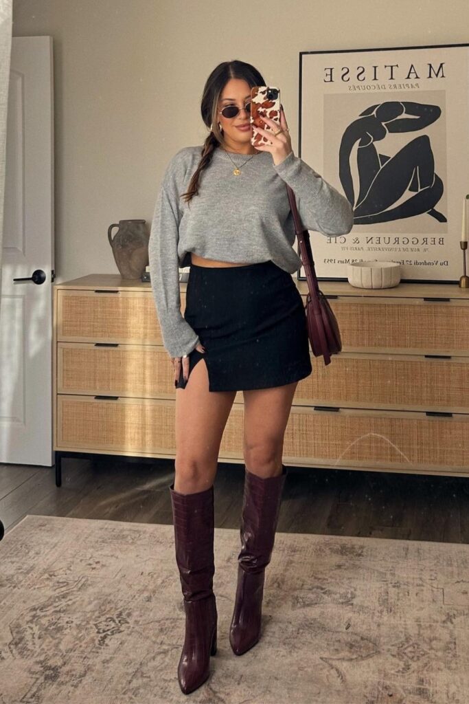 Gray Sweater and Mini Skirt