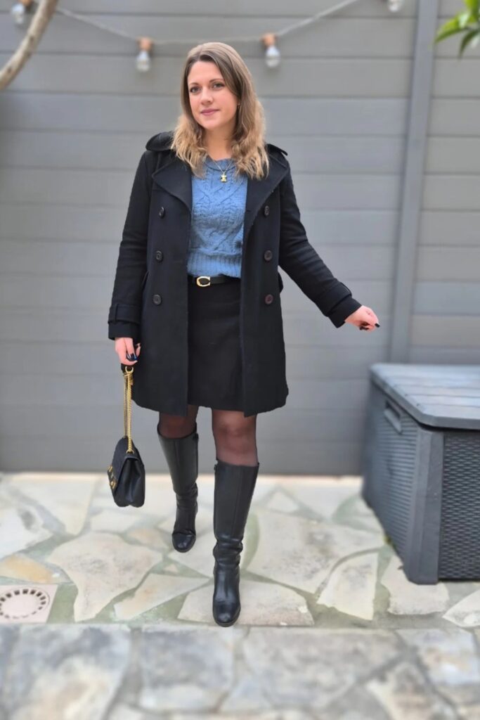 Black Coat and Mini Skirt