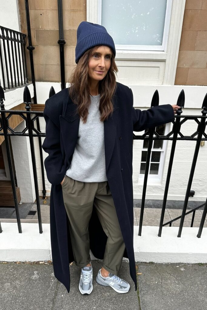 Longline Coat and Gray Sweater