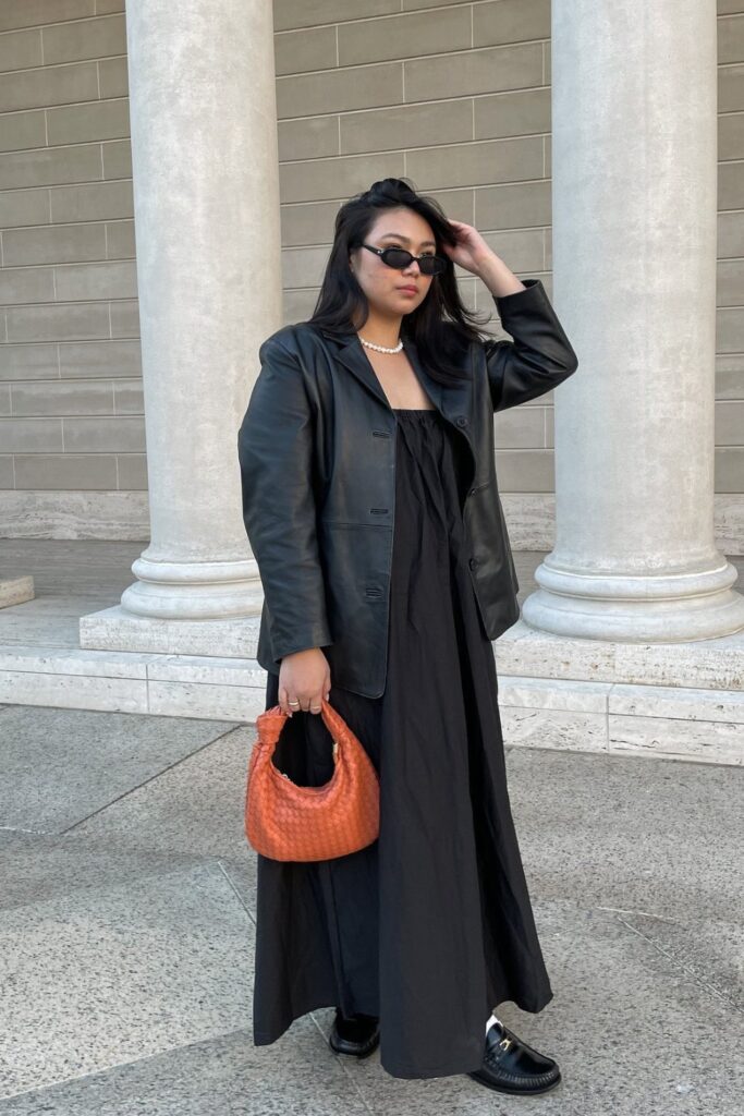 Leather Blazer, Maxi Dress, and Loafers