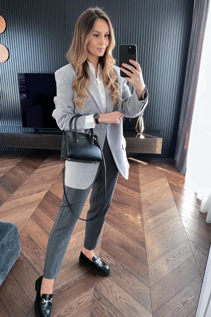 Blazer, Button-Up Shirt, Trousers, and Loafers