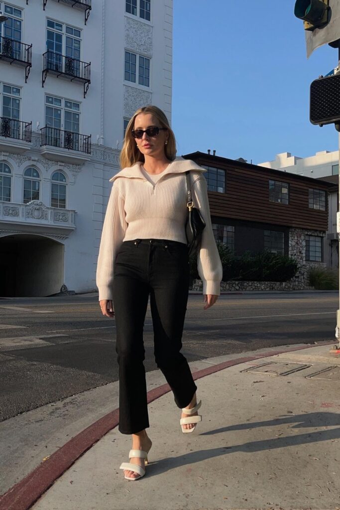 Collared Jumper, Jeans, and Sandals
