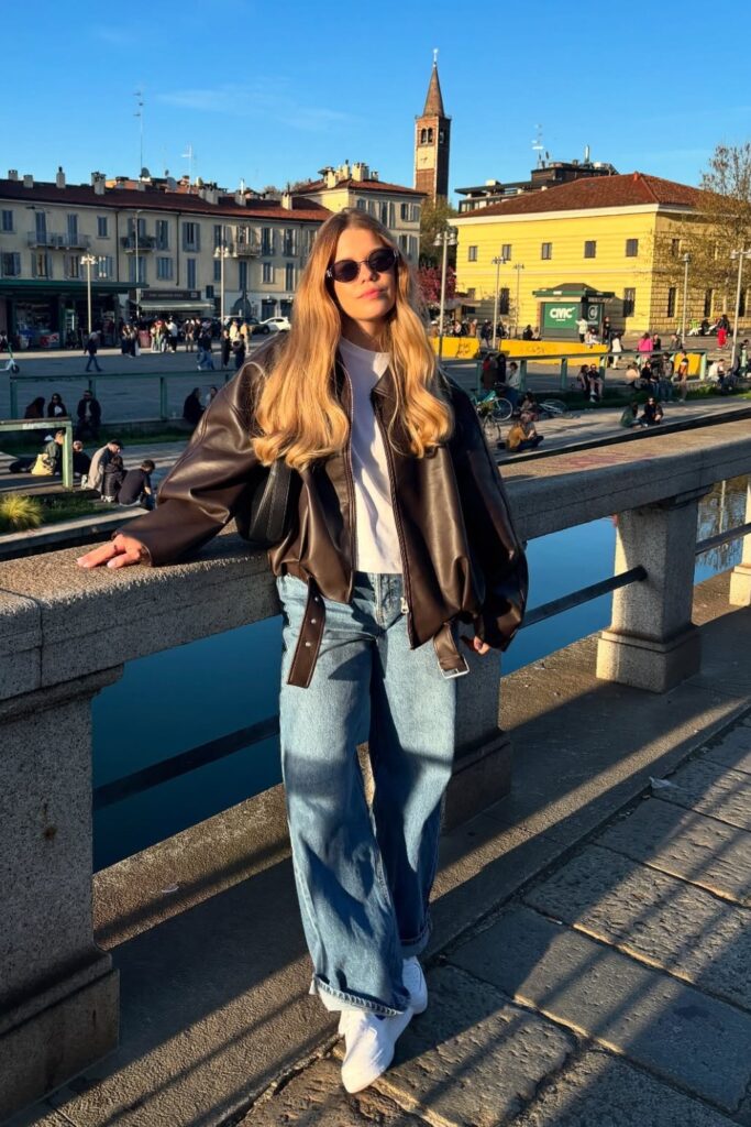 T-Shirt, Leather Jacket, and Jeans