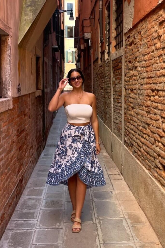 Cropped Tank Top and Floral Wrap Skirt