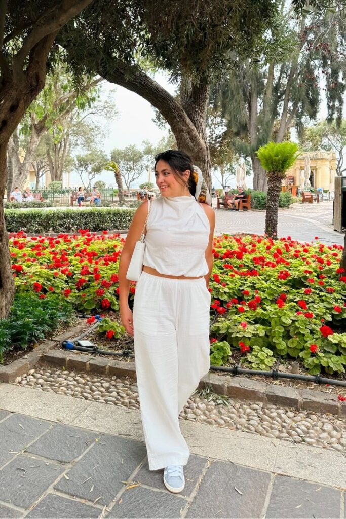 White Sleeveless Crop Top and Wide-Leg Pants