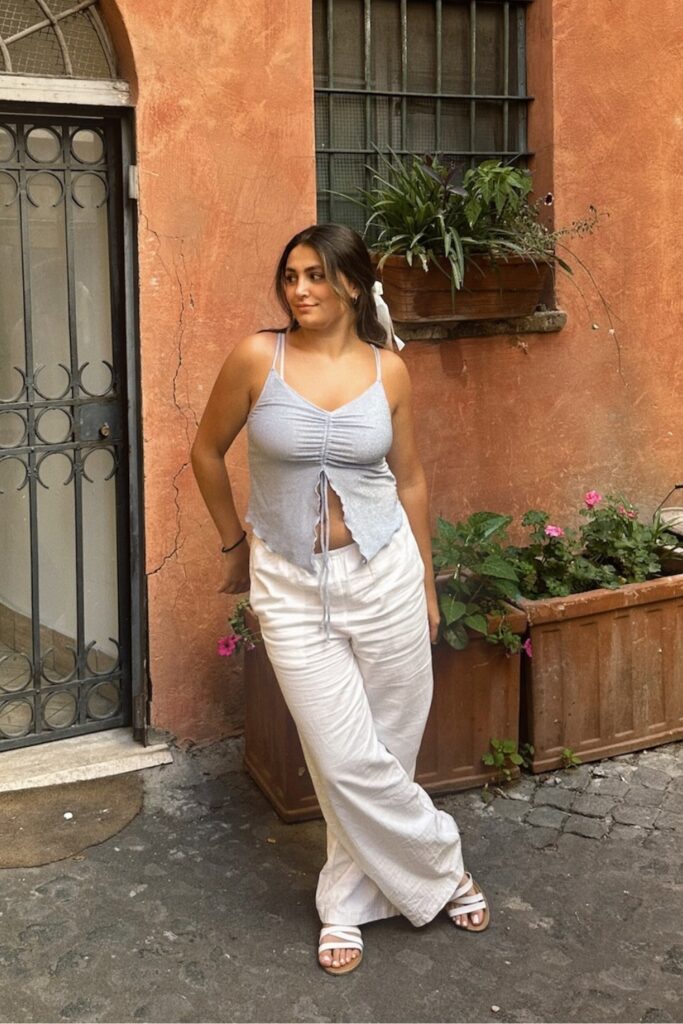 Drawstring-Detail Top and Wide-Leg Pants