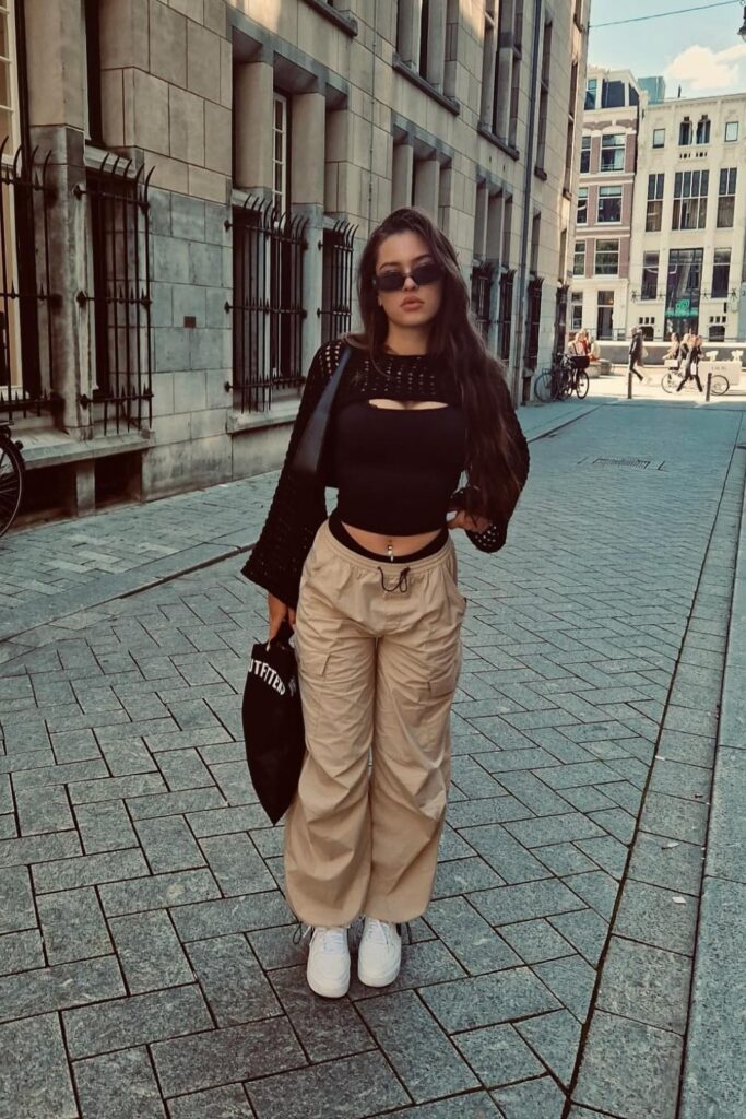 Black Crop Top and Cargo Pants