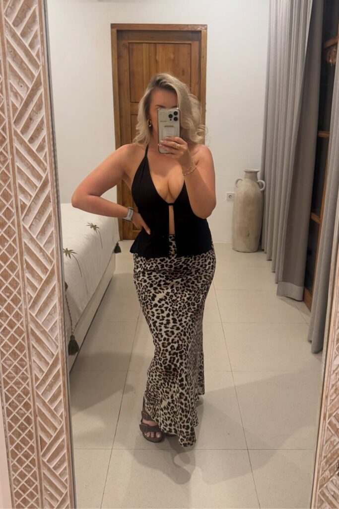 Black Halter Top and Leopard Maxi Skirt