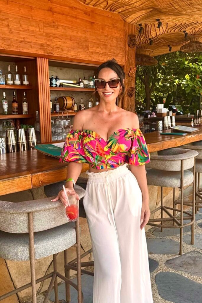Floral Off-Shoulder Top and White Linen Pants