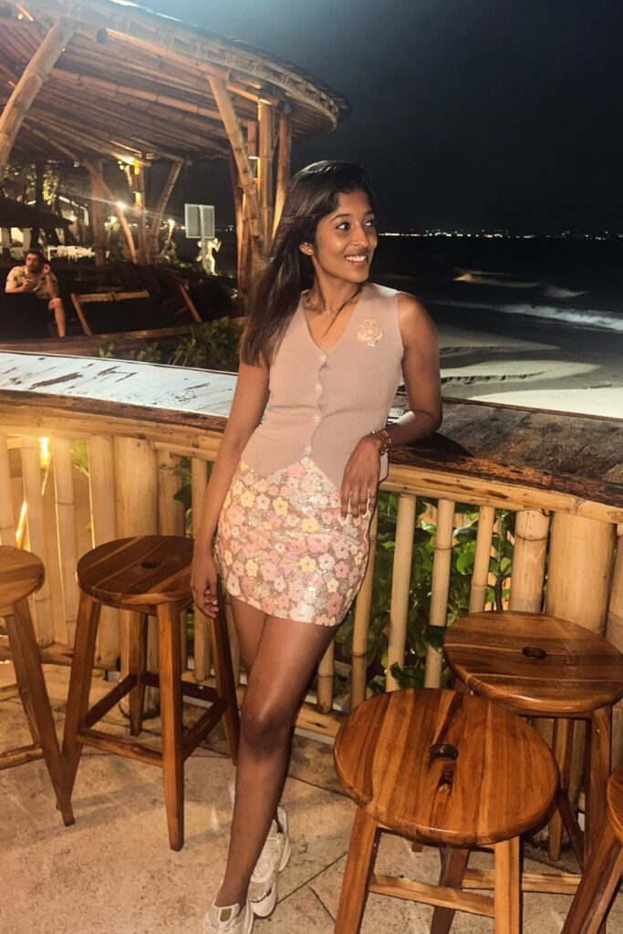 Button-Front Vest and Floral Mini Skirt