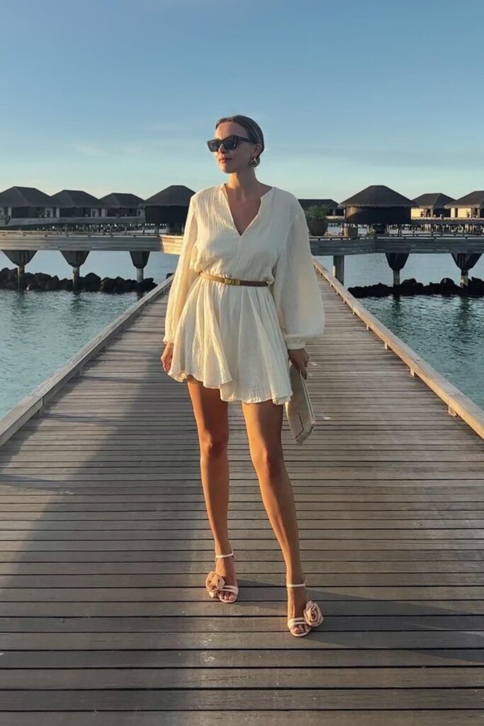 White Mini Dress with V-neck